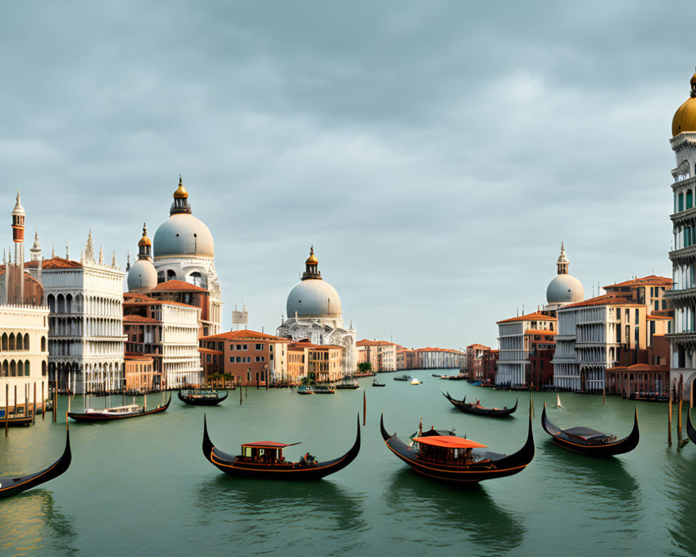 Historical buildings and gondolas on Grand Canal in Venice