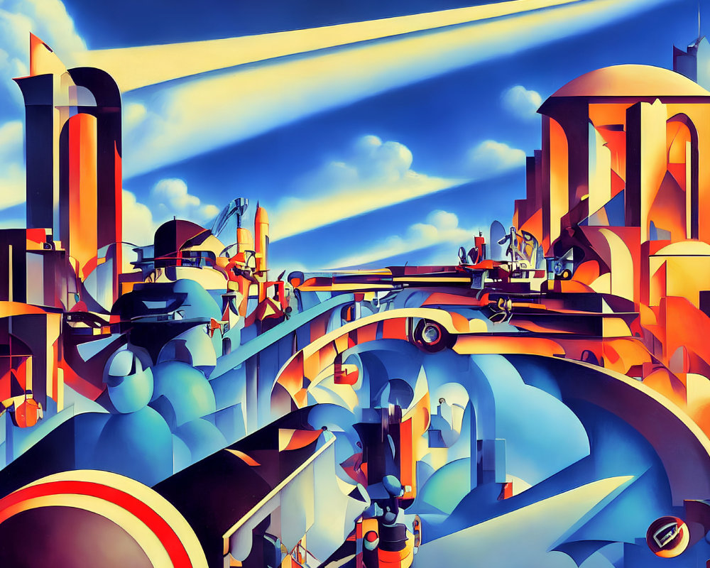 Vibrant Futurist Cityscape with Abstract Geometric Structures