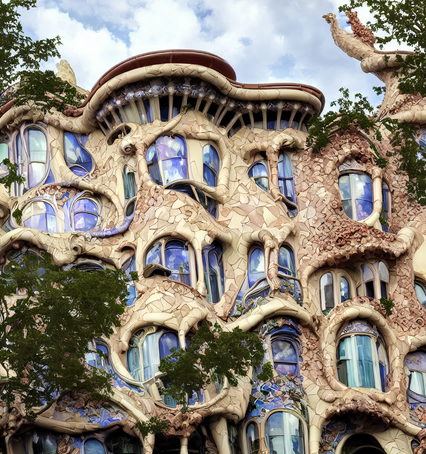 Whimsical architecture and colorful mosaics in Casa Batlló, Barcelona
