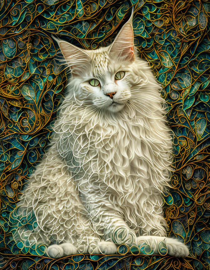 Portrait of a White Maine Coon