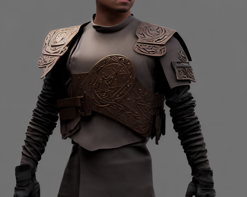 Medieval fantasy armor with ornate shoulder guards and circular chest emblem
