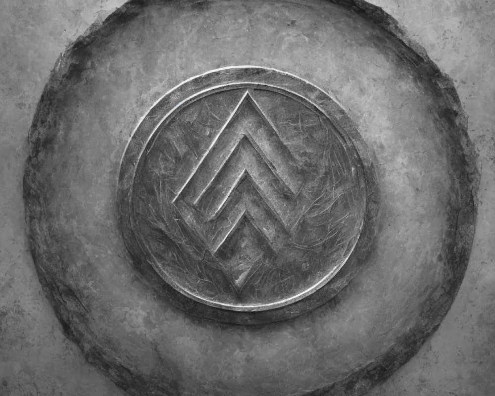 Circular Metal Emblem with Double Zigzag Pattern on Grungy Stone Background