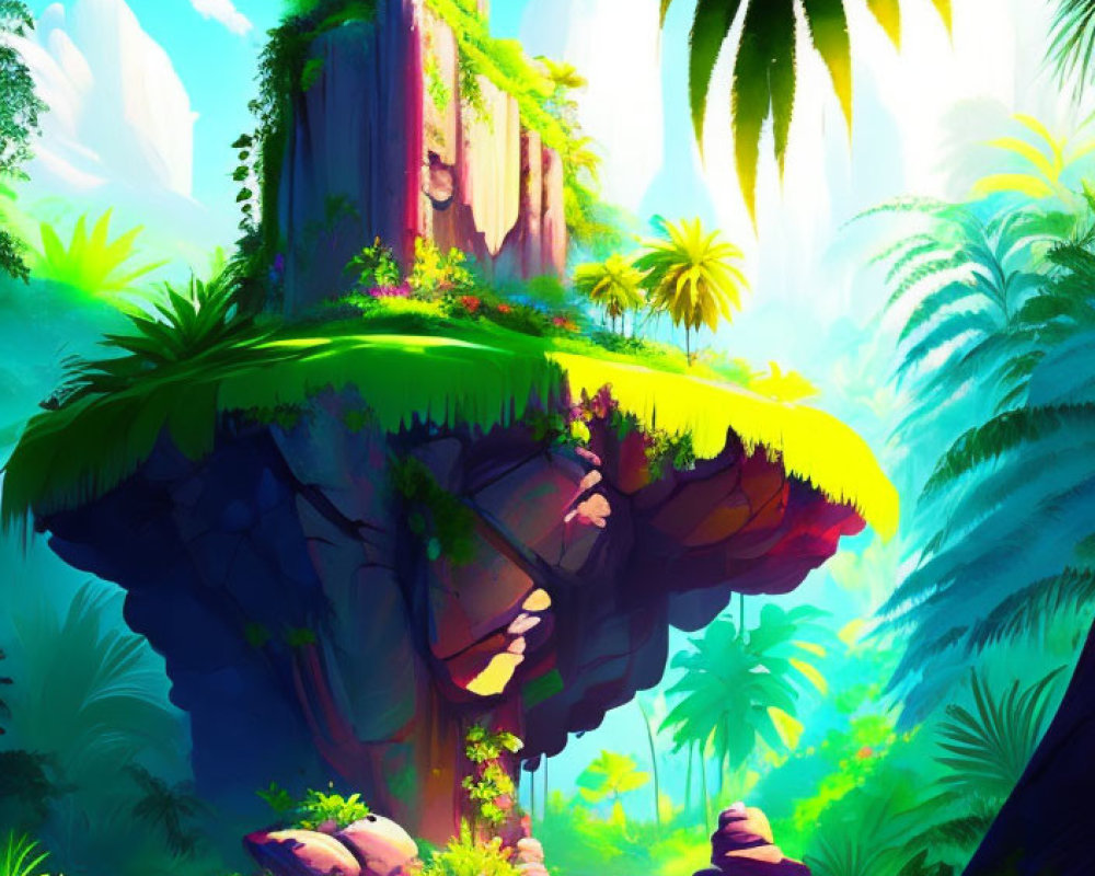 Colorful Fantastical Floating Island Surrounded by Exotic Jungle