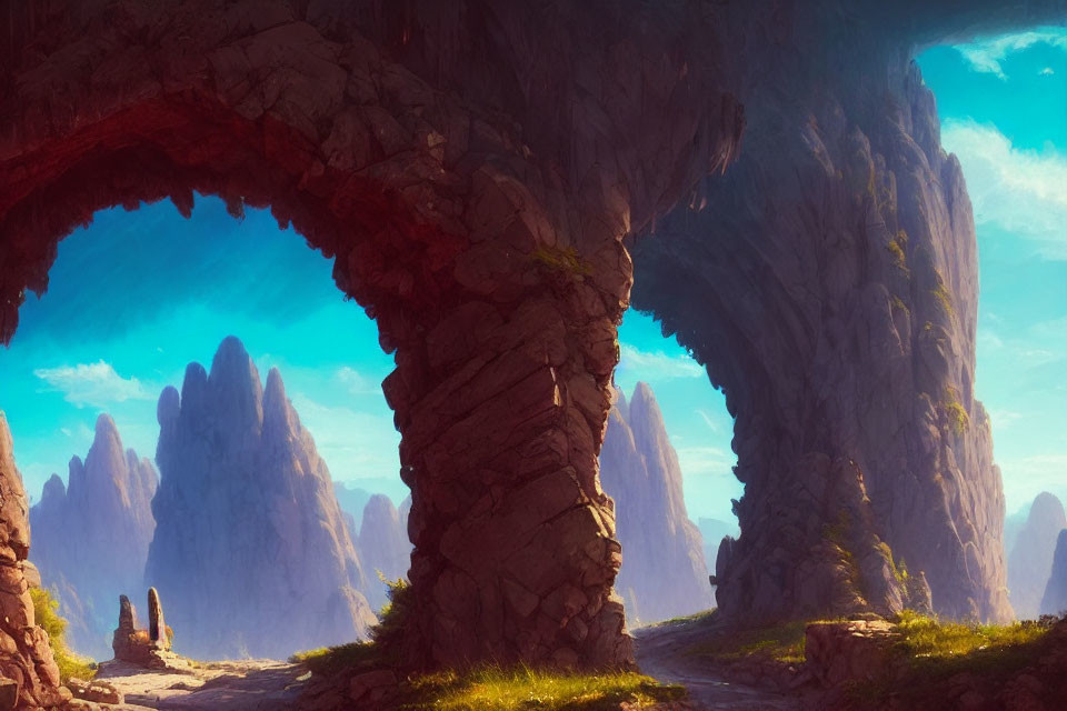 Majestic red rock arches in a fantasy landscape