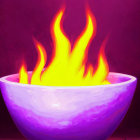 Colorful flames dancing in purple bowl on magenta background