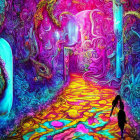 Colorful Psychedelic Pathway with Figure and Portal