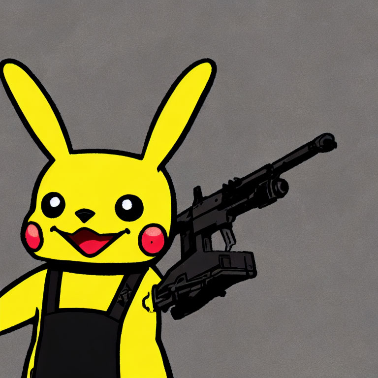 Yellow Pikachu with sniper rifle on gray background
