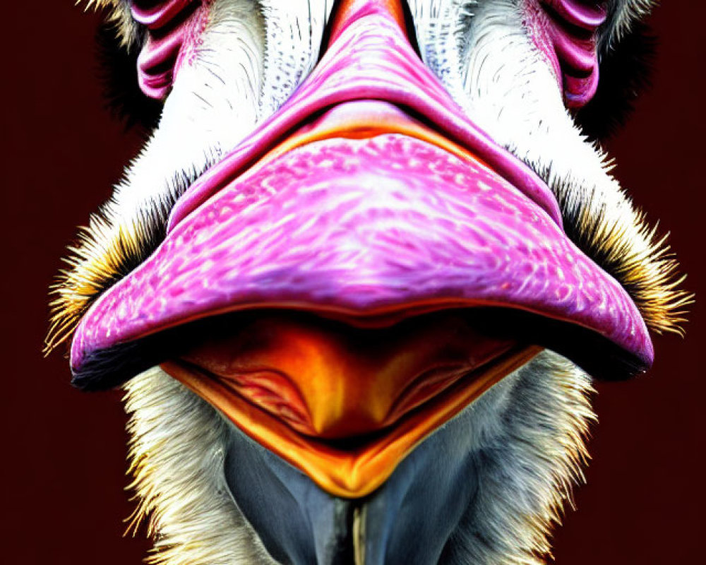 Detailed Close-Up of Ostrich Face with Striking Eyes and Colorful Beak