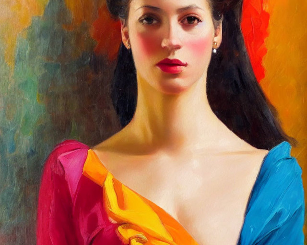 Colorful Portrait of Woman with Elaborate Updo Hairstyle