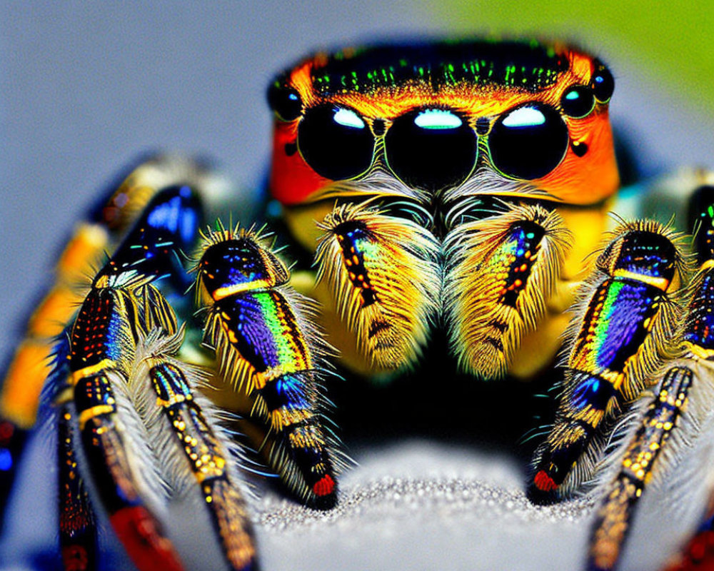 Colorful Peacock Spider Close-Up with Iridescent Body