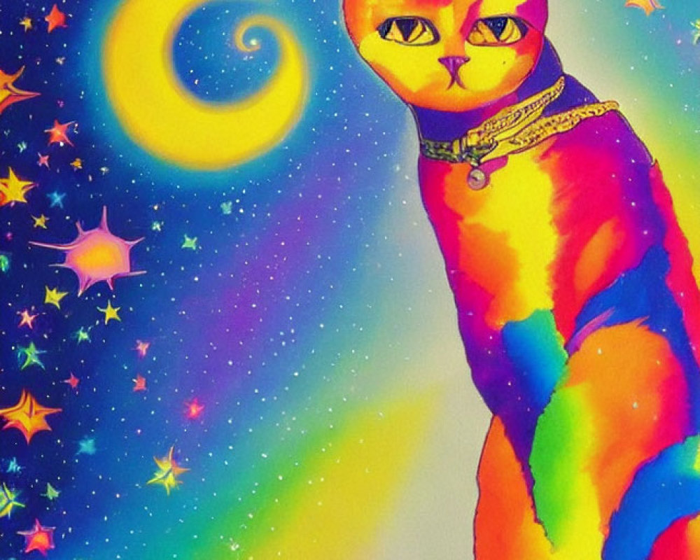 Colorful Cat in Cosmic Psychedelic Art Style