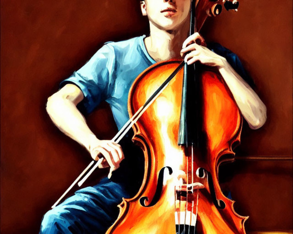Young Musician Playing Cello in Vibrant Artistic Painting