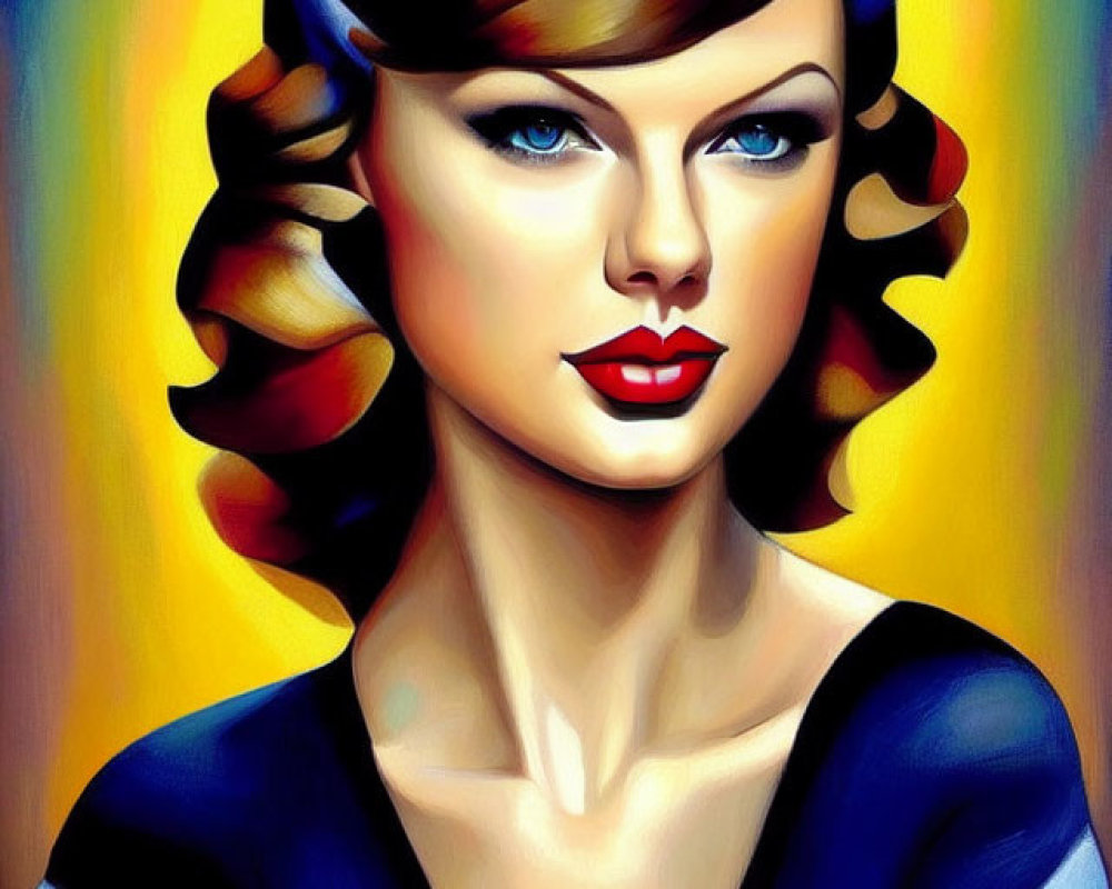 Vibrant illustration of woman with blue headband and red lips