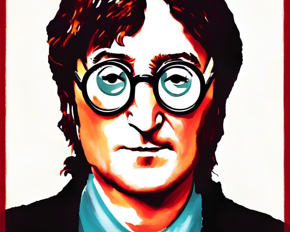 Man with Round Glasses, Shaggy Hair, and Beard in Pop Art Style Portrait