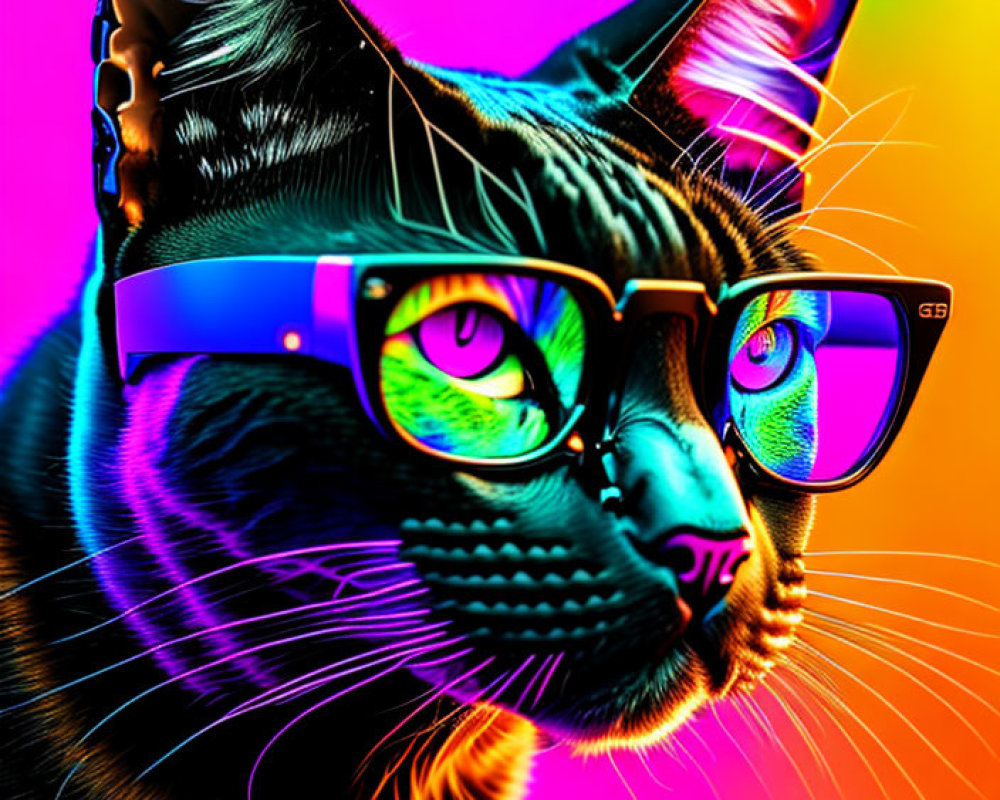 Colorful Cat Portrait with Neon Psychedelic Effect