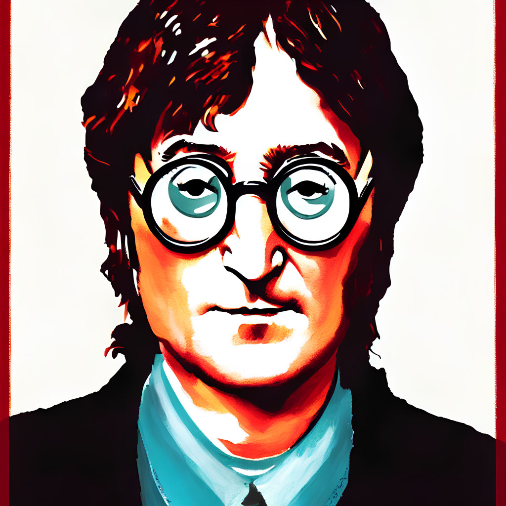 Man with Round Glasses, Shaggy Hair, and Beard in Pop Art Style Portrait