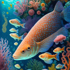 Colorful Coral Reefs with Large Patterned Fish