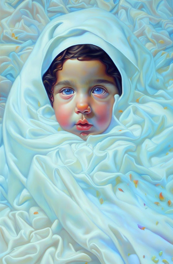 Blue-eyed Baby Wrapped in Cozy Blue Blanket