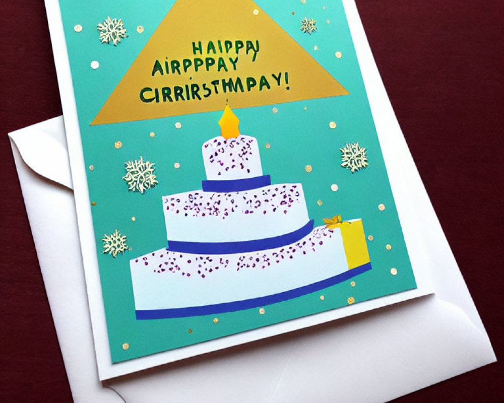 Birthday Greeting Card with Three-Tier Cake Illustration