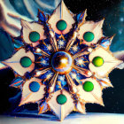 Colorful fractal snowflake against cosmic backdrop