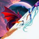 Mythical fox with multiple tails in cosmic setting