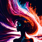 Colorful Paint Flowing from Woman's Silhouette in Abstract Art