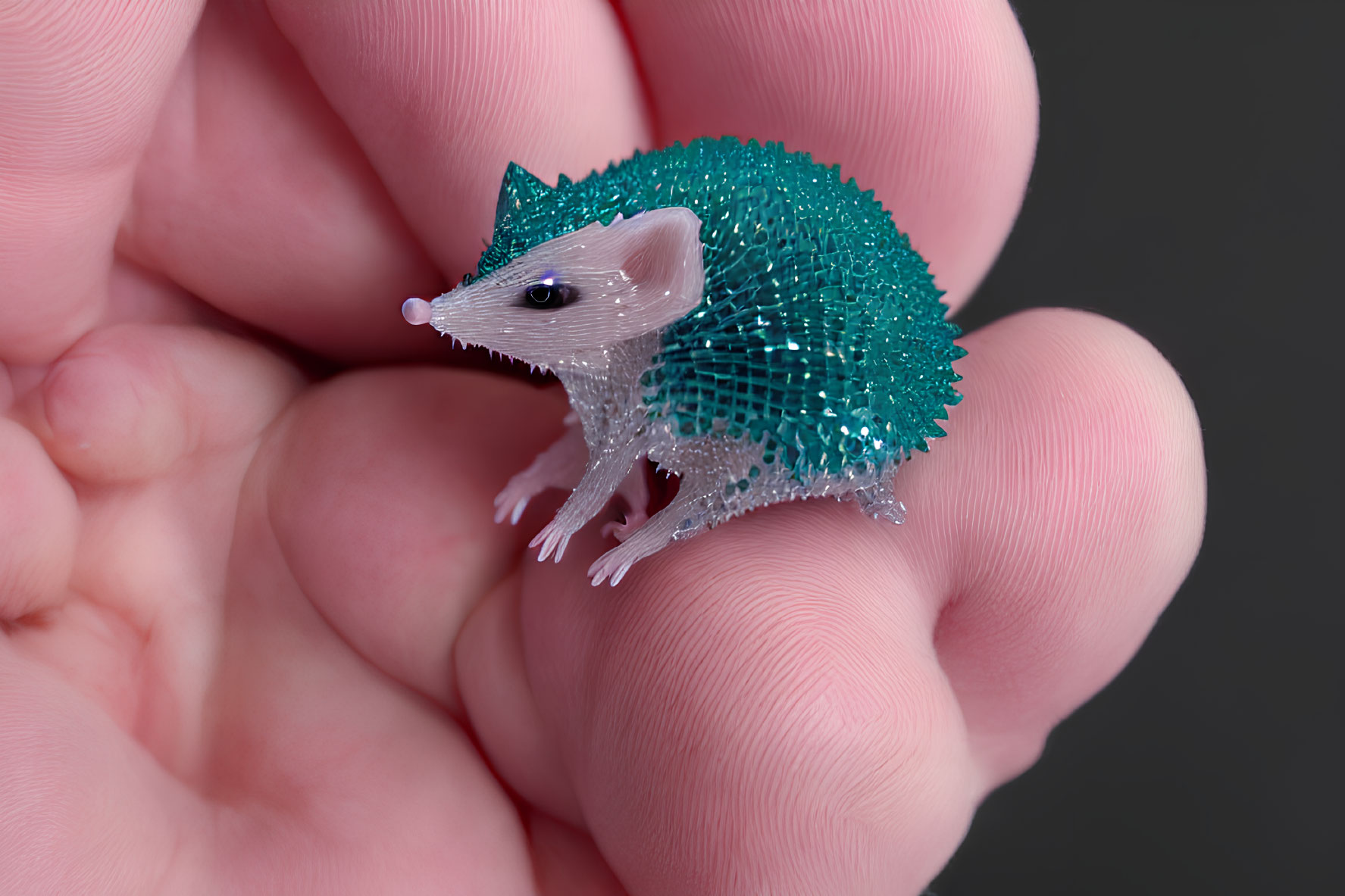 Intricately detailed hedgehog figurine with sparkling green back in hand