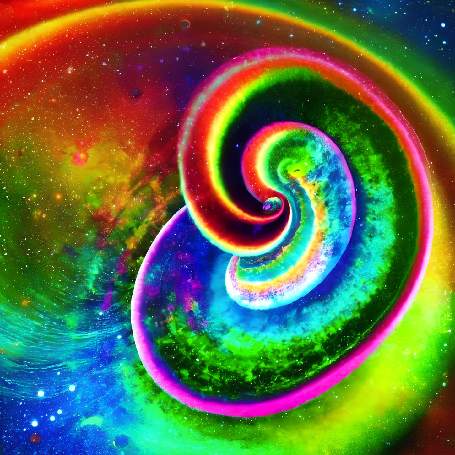 Colorful Abstract Swirl Resembling Galaxy in Red, Green, Blue, Yellow