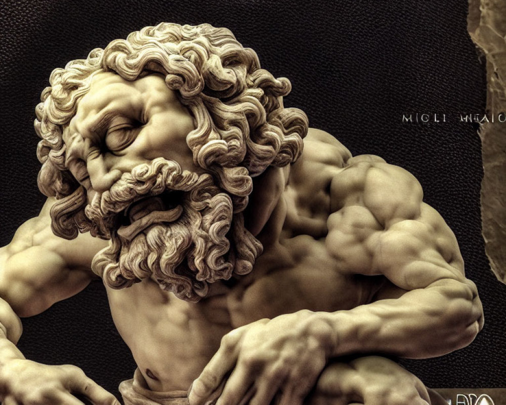 Detailed Marble Sculpture of Agonizing Bearded Man