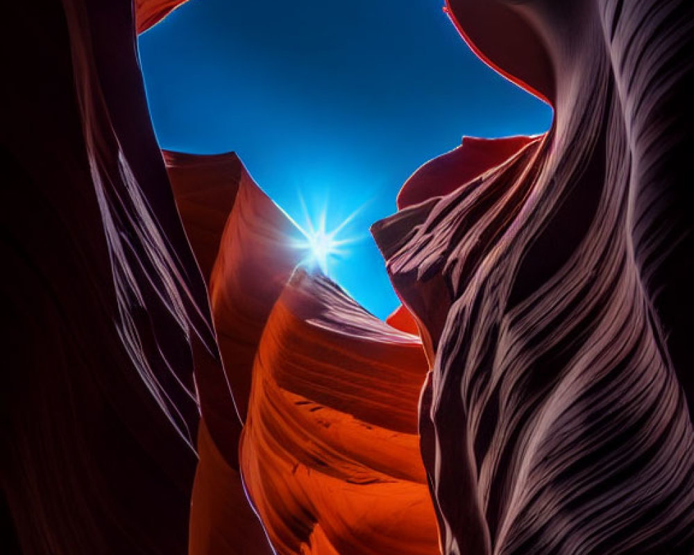 Sunburst illuminates vibrant orange-red slot canyon formations