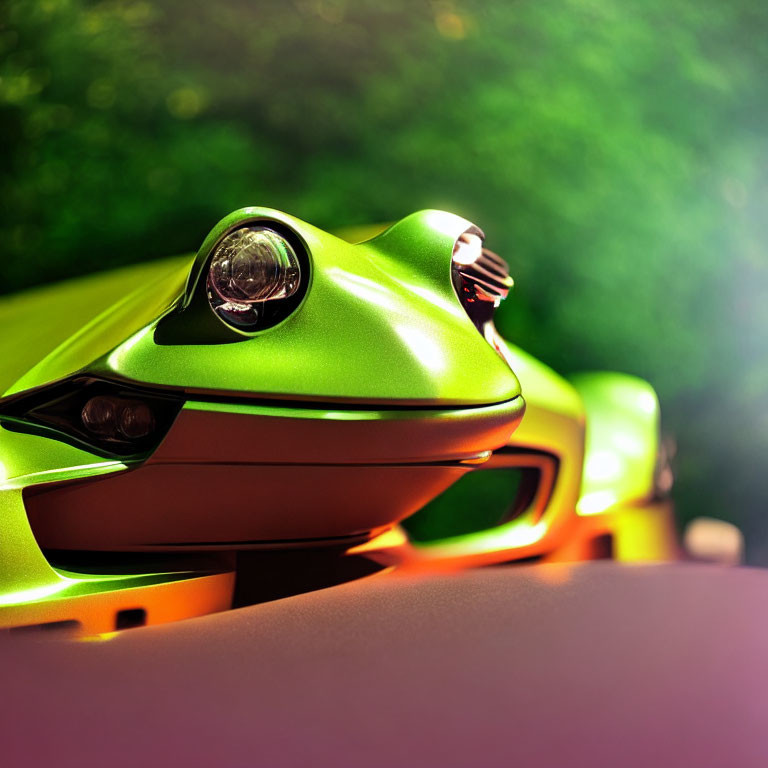 Vibrant Green Sports Car Front End with Frog-Like Headlamps
