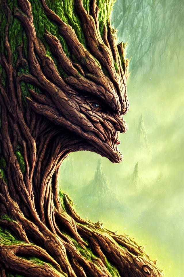 Detailed tree-like creature illustration in nature setting