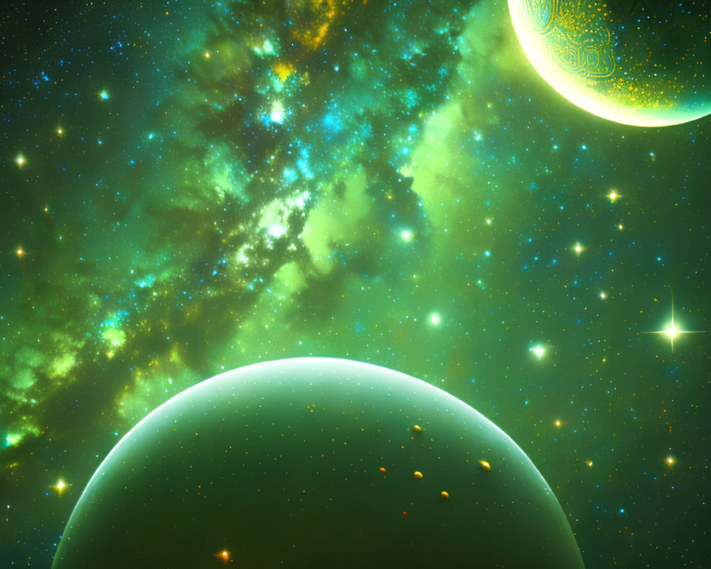 Colorful Glowing Planets in Starry Nebula Backdrop