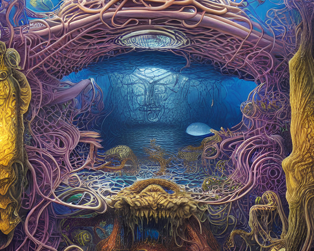 Detailed Underwater Coral Structures and Marine Life Scene