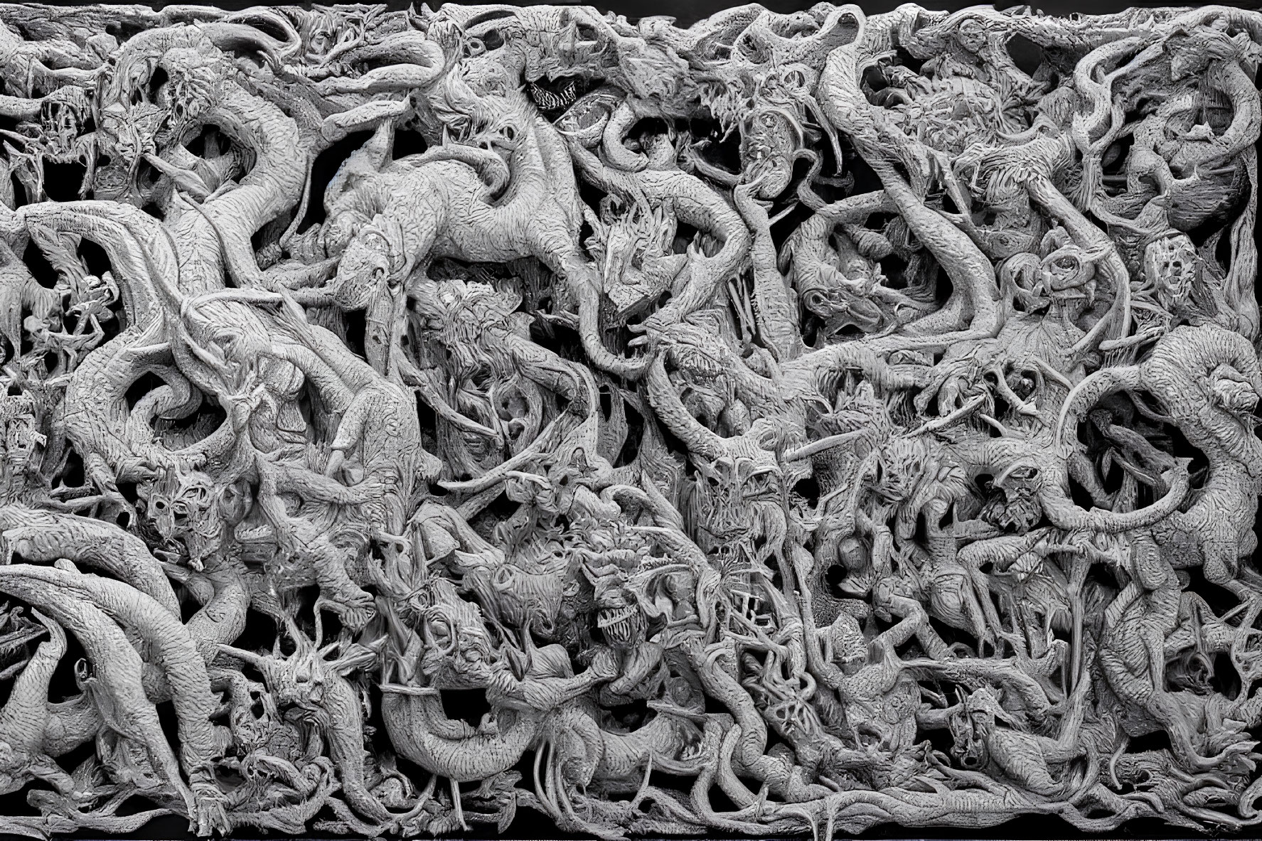 Detailed Monochromatic Relief Carving of Dragons