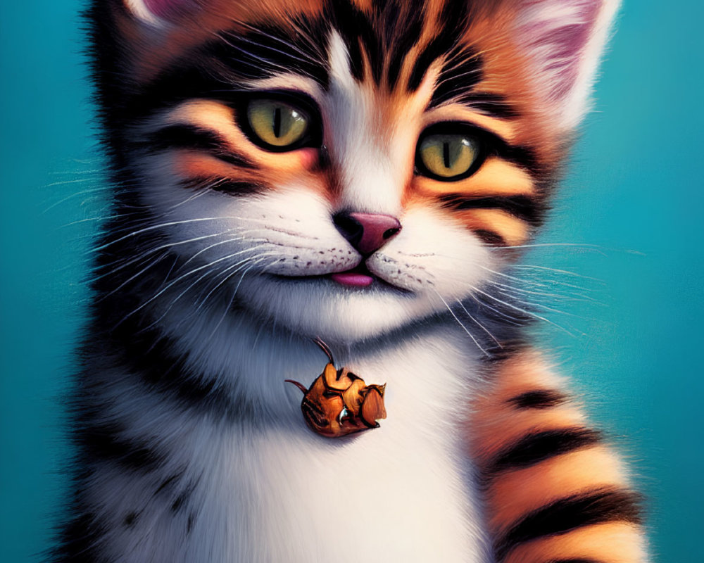 Stylized digital illustration of a young tabby kitten with green eyes