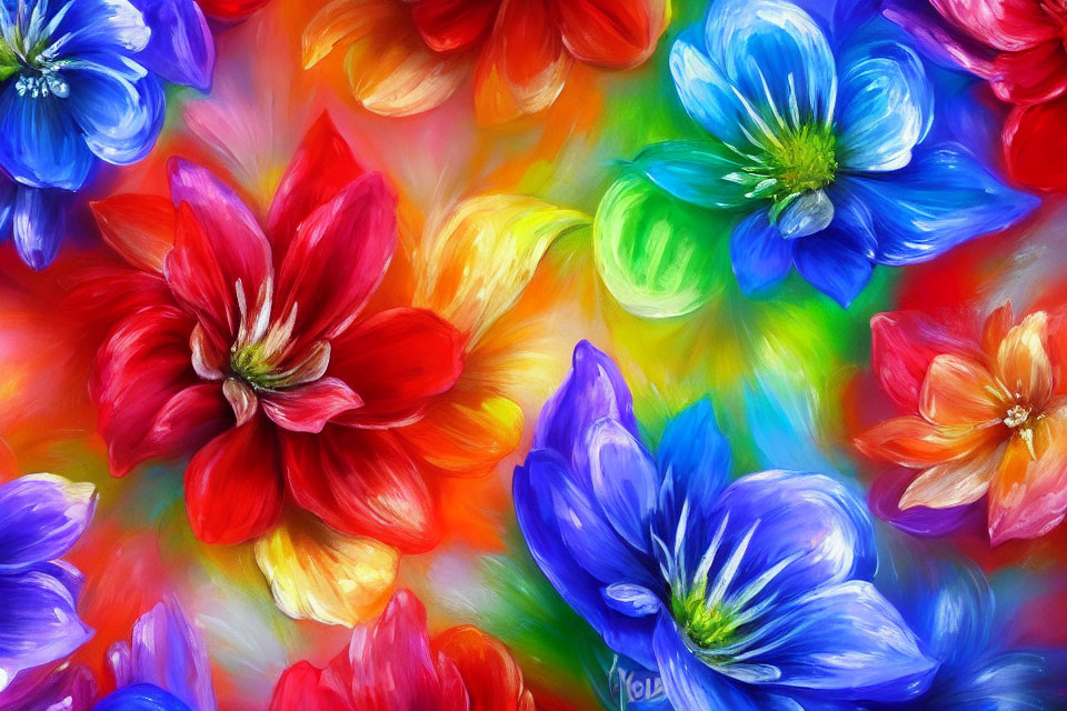 Colorful Flower Bouquet Painting with Swirling Background