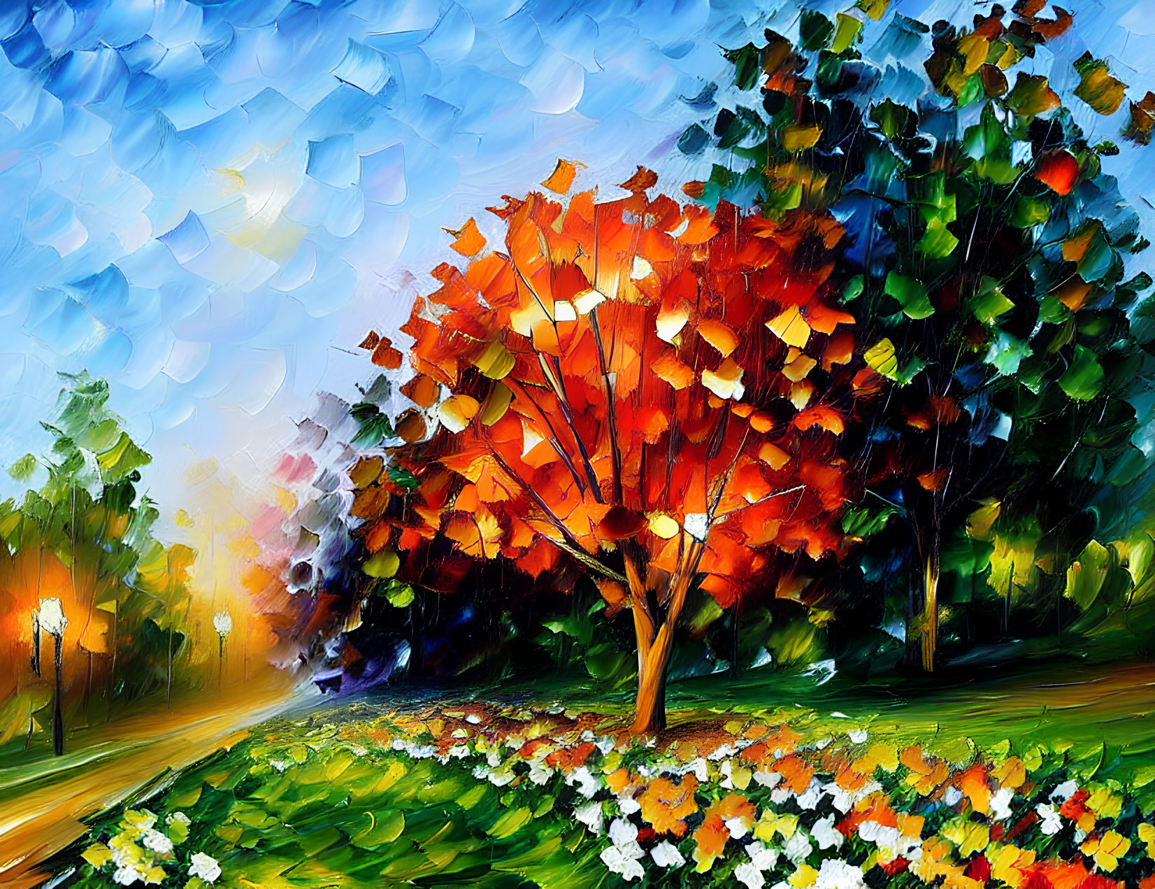 Vibrant Autumnal Scene: Colorful Impressionist Painting