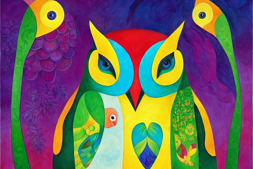 Colorful Stylized Owl Painting with Abstract Patterns