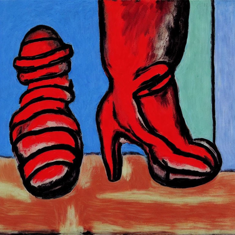 Colorful Painting of Mismatched Shoes on Vibrant Background