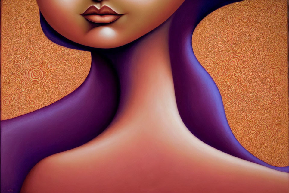 Purple and Orange Abstract Female Figure Artwork