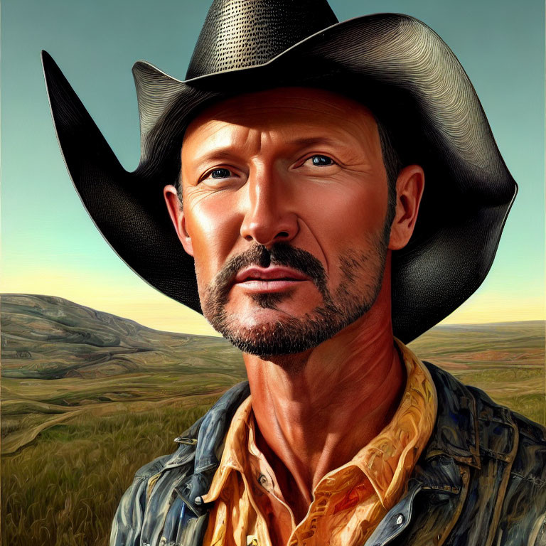 Stylized portrait of a man with cowboy hat and mustache