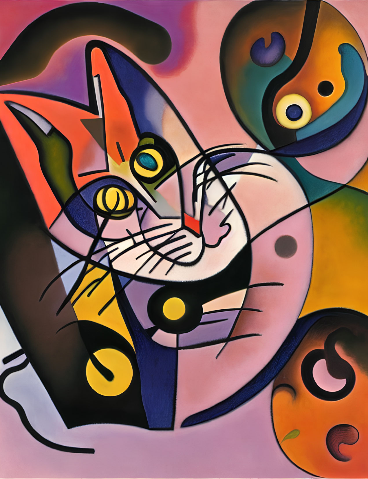 Colorful Abstract Cubist Style Cat Painting