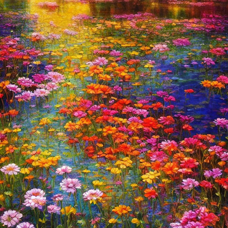 Colorful Flowers Blooming on Water Surface