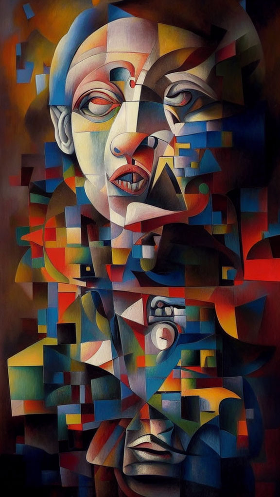 Colorful Abstract Portrait with Geometric Shapes in Cubist Style