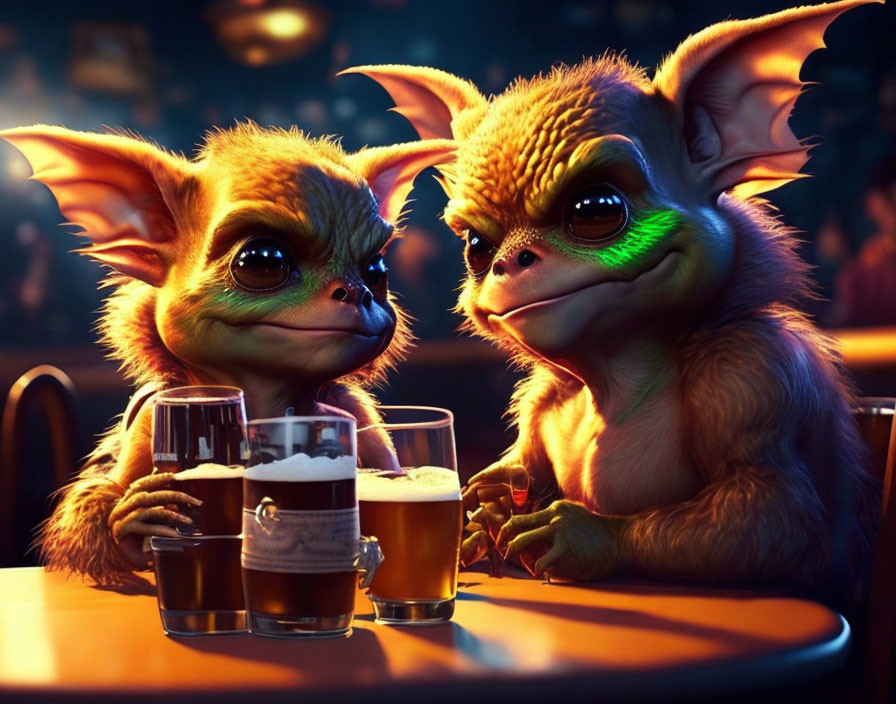 Gremlins Drinking Beers at a Bar
