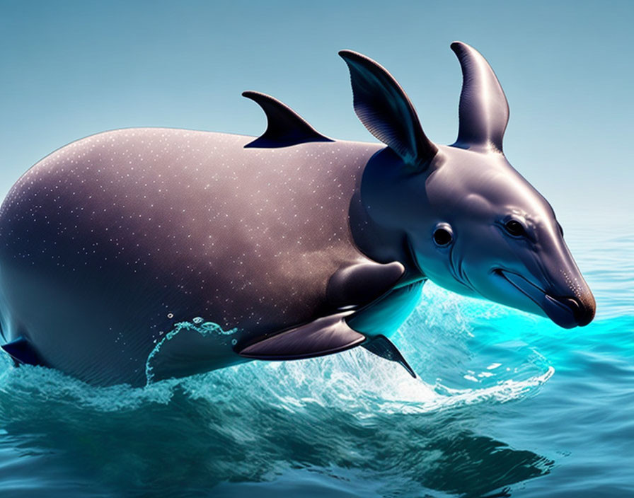 Imaginative dolphin-aardvark hybrid swimming in the ocean