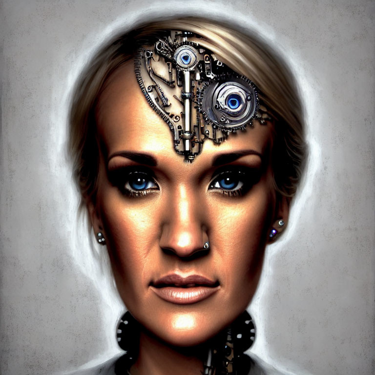 Cybernetic Implant Woman with Blue Robotic Eye