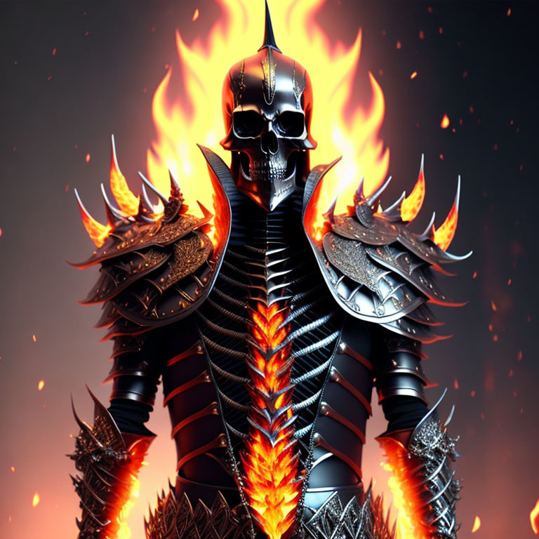 Skull-headed figure in black armor with fiery accents