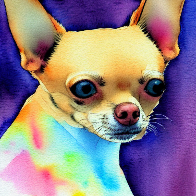 Colorful Chihuahua Portrait on Deep Blue Background